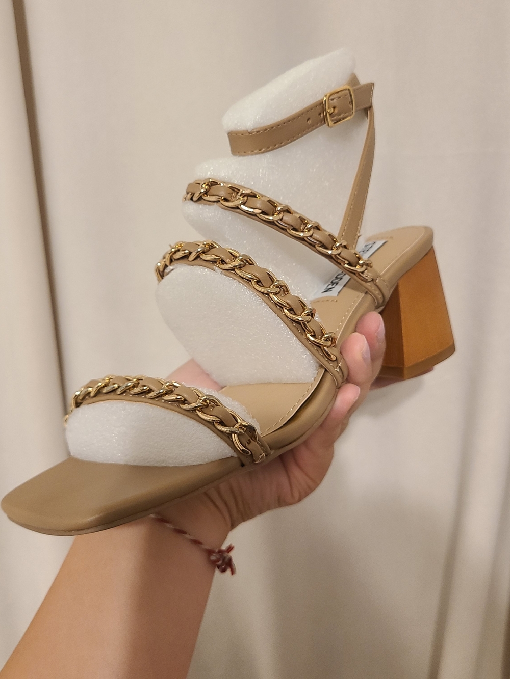 Steve Madden Tan Chain-Strap Block Heel Sandals